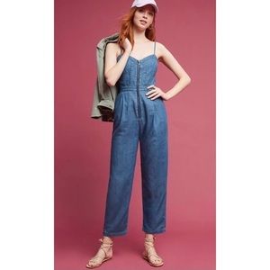 Anthropologie Pilcro and the Letterpress Denim Jumpsuit Zipper Spaghetti Strap